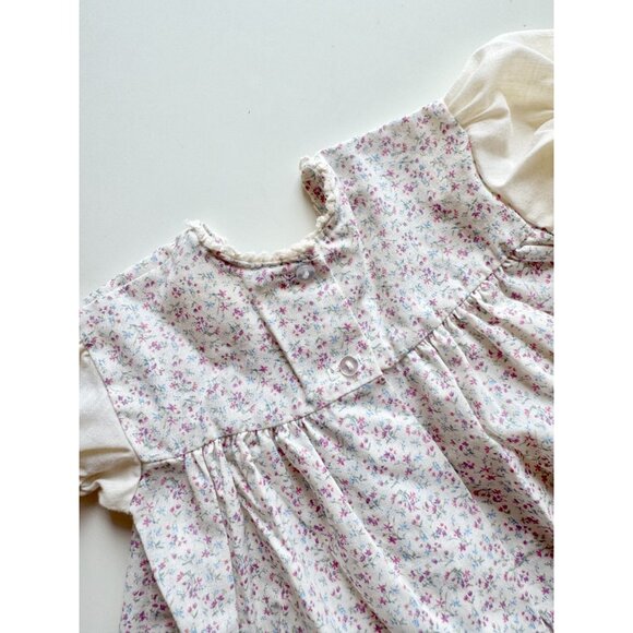 Vintage Baby Girl CUTEST ONE Floral Polycotton Satin Bow Peasant Dress, Size 12M - Picture 7 of 13
